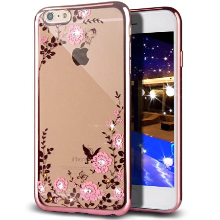 iPhone 7 Plus Case,Inspirationc [Secret Garden] Rose Gold and Pink PC Plating Clear Shiny Cover Series for Apple iPhone 7 Plus 5.5 Inch--Swarovski