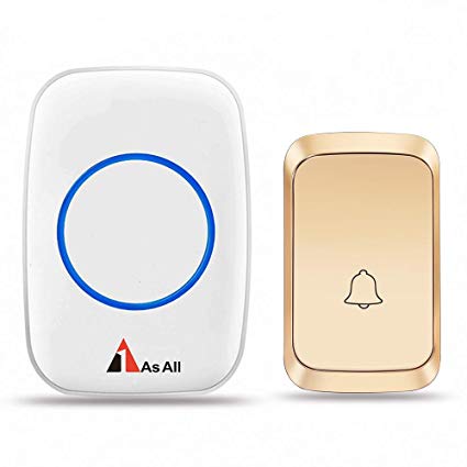 Wireless Doorbell,1AsAll Unique Code on Push Button and Receiver Never Interfere Other Remote Devices,4 Level Adjustable Volume and Waterproof Push Botton No Battery Required For Receiver