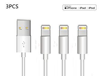 Apple Original Charger Lightning to USB Cable Compatible iPhone X/8/7/6s/6/plus/5s/5c/SE,iPad Pro/Air/Mini,iPod Touch(White 1M/3.3FT) Original Certified [Apple MFi Certified] 3 pcs