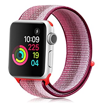 Runostrich for Apple Watch Band Replacement 42mm 38mm Soft Waterproof Strap Woven Nylon Classic Stripe Adjustable Sport Loop Apple Watch Series 3/2/1,Edition (Purple Pink, 42mm)
