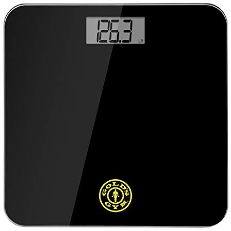 Gold’s Gym Digital Tempered Glass Bathroom Body Weight Scale Highly Accurate LBS or KG, up to 400 Pounds Non Slip, Portable, Black