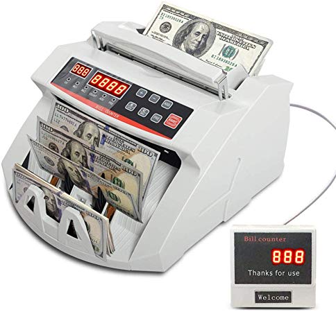 Money Bill Counter Machine Worldwide Bill Counting with Fake UV, MG, IR Counterfeit External Display