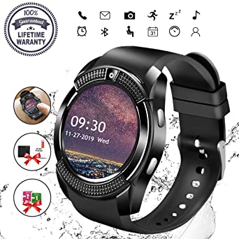 Smart Watch, Bluetooth Smartwatch Touch Screen Wrist Watch with Camera/SIM Card Slot,Waterproof Smart Watch Sports Fitness Tracker Android Phone Watch Compatible with Android Phones Samsung Huawei