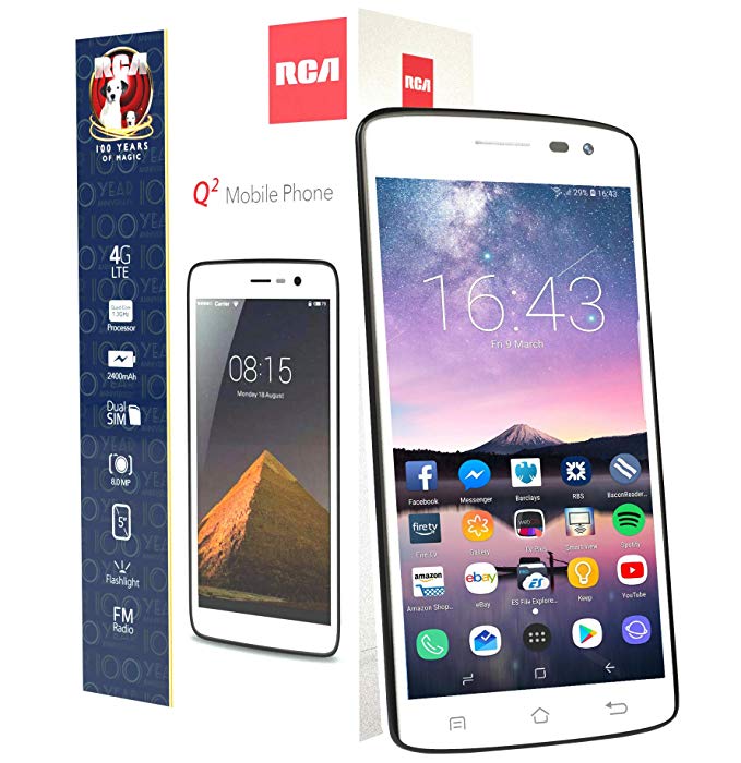 RCA Q2 Android 9.0 Pie, 5.0" HD, 4G LTE, 16GB, 8MP 5MP Dual Camera, Dual Sim, Unlocked Smartphone (White)