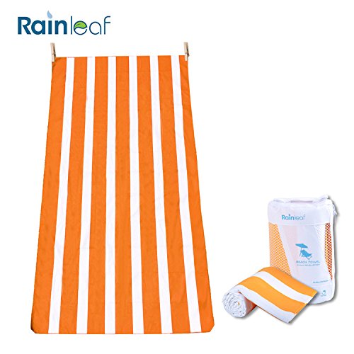 Microfiber Restro Cabana Stripe Towel by Rainleaf.Perfect Beach & Travel Towel. Fast Drying - Antibacterial - Super Absorbent - Ultra Compact.