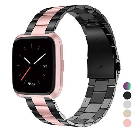 Wearlizer Stainless Steel Compatible for Fitbit Versa/Versa 2 /Versa Lite/Versa SE Bands Women Men,Ultra-Thin Lightweight Replacement Compatible for Fitbit Versa