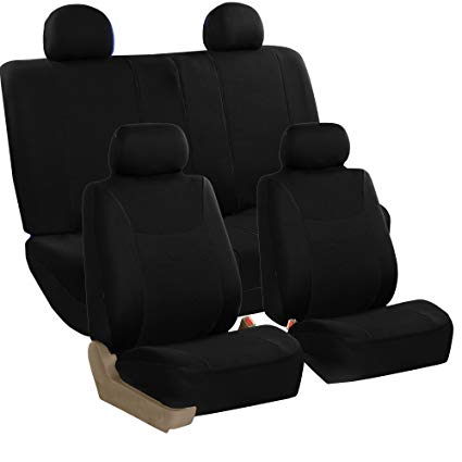 FH Group FB038114 Stylish Cloth Full Set Car Seat Covers, Black/Black- Fit Most Car, Truck, SUV Van