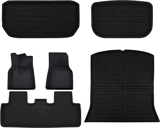 Tesla Model Y Floor Mats by HOMELAND HARDWARE (US Small Business) - All Weather Floor Mats for Tesla - 2021-22 Custom Fit Cargo Liner Rear Cargo Tray Trunk Mats - Tesla Interior Accessories (Pack of 6