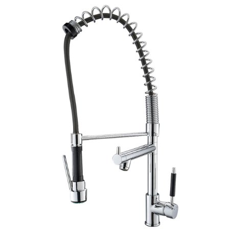 VAPSINT High Arch Commercial Stainless Steel Single Lever Pre-rinse Pull Out Spray Pull Down Kitchen Sink Faucet Polished Chrome One Hole Spring Faucets