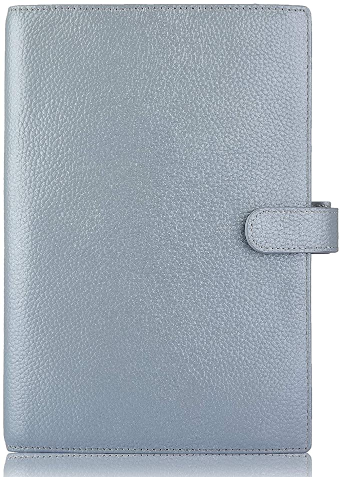 Genuine Leather a5 Planner Cover, Personal Organizer with Pen Loop,Card Slots,Zipper Pockets, Compatible with Most A5 size Planners notebooks (Bluish Grey)