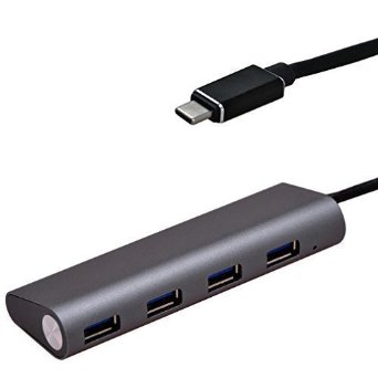 Top-Longer Aluminum High Quality USB 31 Type C USB-C to Multiple 4 Port USB 30 Hub Adapter for Apple New Macbook 12 Inch  ChromeBook Pixel smart-phone Nexus 6 and OnePlus 2 and Other Type-C Supported Devices Gray
