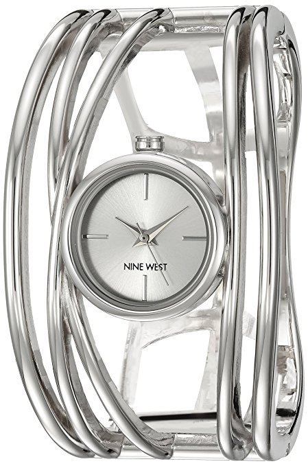 Nine West Women's NW/1975SVSB Silver-Tone Open Bangle Watch