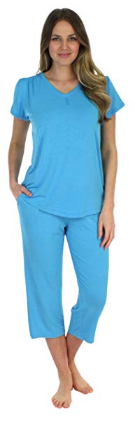 Pajama Heaven Women's Sleepwear Bamboo Jersey V-Neck and Capri Pajama PJ Set