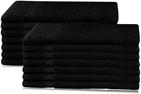 COTTON CRAFT - 14 Pack Black Hand Towels - 100% Ringspun Cotton - 16x28 - Light Weight 450 Grams - Quick Drying and Highly Absorbent