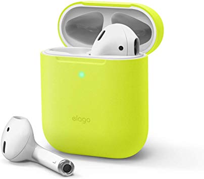 elago Upgraded AirPods Case (Front LED Visible) Protective Slim Cover (with no Hinge) Compatible with Apple AirPods 2 and 1 (Neon Yellow)
