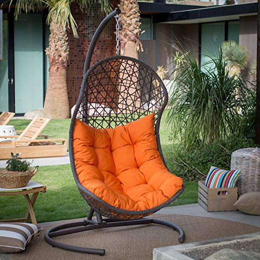 Resin Wicker Hanging Egg Swing Chair for Indoor Outdoor Patio Backyard, Stylish Comfortable Relaxing with Cushion and Stand, Brown