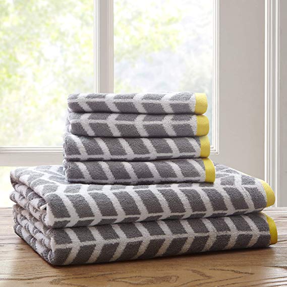Intelligent Design - Nadia Quick Dry, Premium Absorbent Chevron Cotton Towels Bath/Bathroom Set - Ultra Soft Bathroom Towels Set - Gray - 6 Piece Set incl. 2 Shower Towel 4 Hand Towel