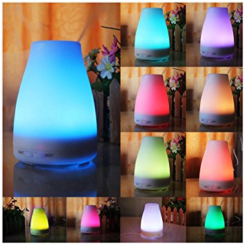 Konliking 100ml Essential Oil Diffuser, Ultrasonic Aroma Oil Diffuser, Cool Mist Air Humidifier with 7 Color LED Lights Changing & Timer Settings, Waterless Auto Shut-off, Portable for Home and Travel