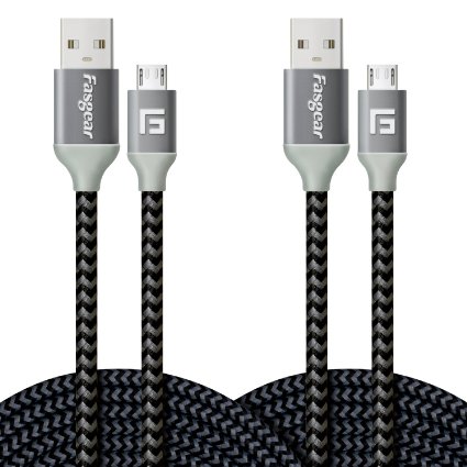 Micro USB Charger, 2 pcs (10ft/3M) Fasgear Nylon Braided Tangle-Free Fastest charger data colorful cable with Metal Connectors for Android, Samsung galaxy S7/S7 edge, HTC and more(2pcs Black)