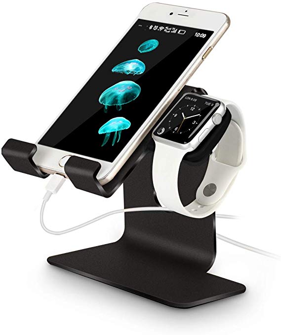 Tranesca 2-in-1 Charging Stand Compatible with 38mm/40mm/42mm/44mm Apple Watch/iPhone/iPad (Black-Must Have Apple Watch Accessories)