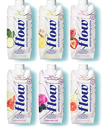 Flow Alkaline Spring Water, Natural Alkaline Water pH 8.1, Electrolytes + Essential Minerals, Eco-Friendly Pack, 100% Recyclable, BPA-Free, Non-GMO, 2 of Each Organic Flavor, Variety Pack 12 x 500ml