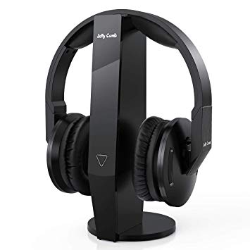 Wireless Optical TV Headphones, Jelly Comb Over-Ear 2.4GHz Wireless TV Headphones with Transmitter, Charging Dock, Support Optical, 3.5mm, RCA Audio Out Port (Black)
