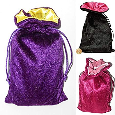 Satin and Velvet Tarot Bag Trio Bundle: Black/pink and Wine/rose and Purple/yellow (5 X 8)