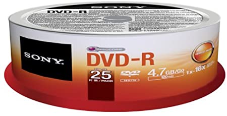 Sony 25DMR47SP 16x DVD-R 4.7GB Recordable DVD Media - 25 Pack Spindle