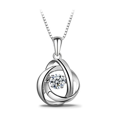 T400 Jewelers 925 Sterling Silver Dancing Stone Made with Swarovski Zirconia Pendant Necklace, Square 18" Love Gift