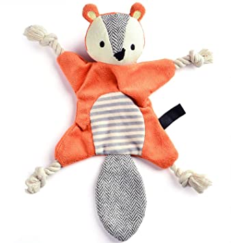 EETOYS Stuffless Dog Toys for Puppy, Crinkle Squeaky Dog Chew Toys Squirrel Plush Dog Toy with Rope Knots for Small Dogs