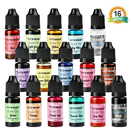 LET'S RESIN Epoxy Pigment 16 Colors Epoxy Resin Dye, Liquid Epoxy Resin Color Pigment, Transparent Resin Colorant for Resin Craft Coloring (Each Bottles 0.35oz)
