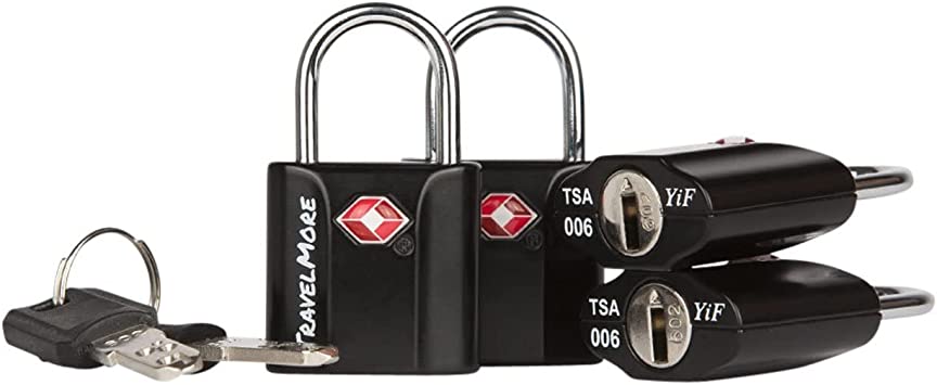 4 Pack TSA Approved Luggage Key Locks for Travel – Lock with Keys - Black