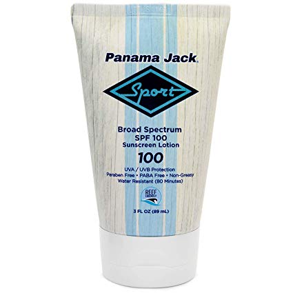 Panama Jack Sport Sunscreen Lotion - SPF 100, Broad Spectrum UVA/UVB Protection, Non-Greasy, Reef-Friendly, PABA, Paraben, Gluten & Cruelty Free, Water Resistant (80 Minutes), 3 FL OZ (Pack of 1)