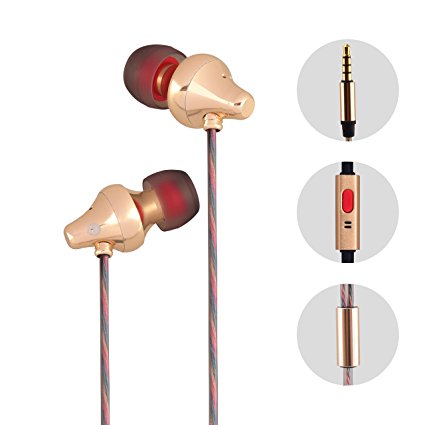 High Quality Headphones In-Ear Earphones Elinker® Earbuds for iPhone, iPod, iPad,Samsung with Mic,Bass Driven,Noise Cancelling Stereo Headphone 3.5mm Jack HD Wired Earphones for MP3 PlayersNokia, HTC and Other Devices with 3.5 mm Audio Output(Gold)