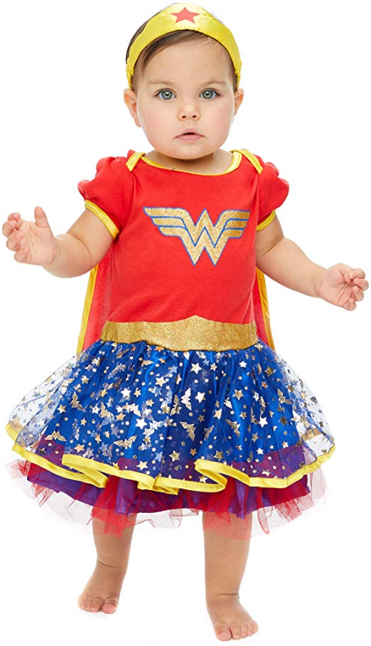 Wonder Woman Baby Girls' Costume Bodysuit Dress with Tiara & Cape