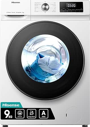 Hisense 3 Series WFQA9014EVJM Freestanding 9 KG Front Load Washing Durable Inverter Machine Steam Wash Quick Wash 15 Washing Programs 1400 RPM White- Energy Rating A