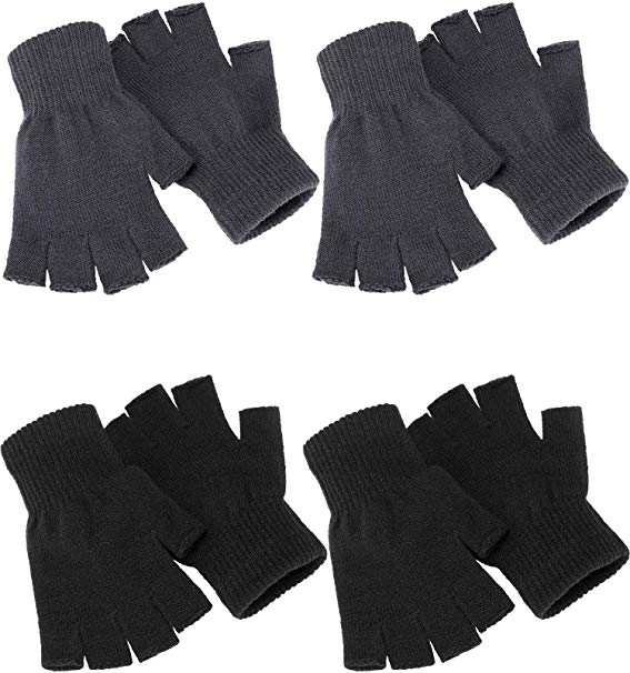 4 Pairs Winter Half Finger Gloves Knitted Fingerless Mittens Warm Stretchy Gloves for Men and Women