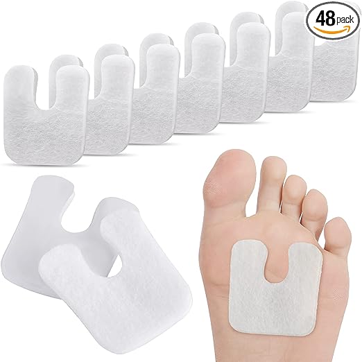 48 Pieces U-Shaped Felt Callus Pads Metatarsal Foot Pads for Pain Relief Keep Calluses from Rubbing on Shoes Forefoot and Support Self-Adhesive Foam Foot Cushion Pad for Men and Women (White)