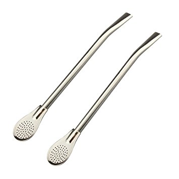 Amgate Set of 2 pcs ~ Stainless Steel Yerba Mate Tea Bombilla Gourd Drinking Straw Filtered