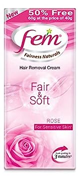 Fem Fairness Naturals Fair and Soft Hair Removal Cream for Sensitive Skin - 40 g (50% Extra)