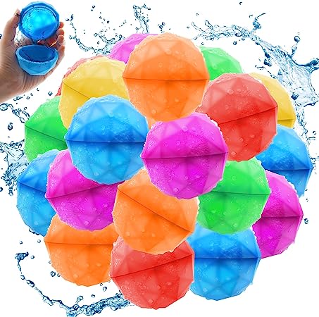 Reusable Water balloons,18 PCS Refillable Water Bomb Splash Balls Sealing Quick Fill, Latex-Free Silicone Water Ball Toys for Kids Adults Water Games Outside Activities Beach Summer Fun Party
