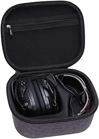 Aproca Hard Travel Case Compatible Howard Leight by Honeywell Impact Sport Sound Amplification Electronic Shooting Earmuff and Genesis Sharp-Shooter Safety Eyewear Glasses(gray)