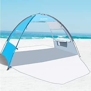 OutdoorMaster Beach Tent for 3 Person with 2 Doors, Easy Setup Sun Shade Shelter, Portable Beach Shade Sun Canopy with UPF 50  UV Protection, Extendable Floor with Carrying Bag - Blue