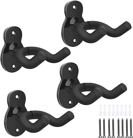 MoKo Guitar Wall Mount Hanger 4-Pack, Guitar Hanger Wall Hook Holder Stand for Bass Electric Acoustic Guitar Ukulele Guitar Wall Hanger Bracket Guitar Hanger for Studio Room - Black