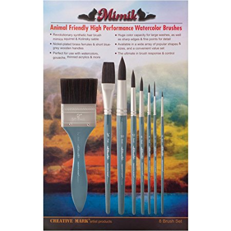 Creative Mark Mimik High Performance Professional Artist Synthetic Squirrel Hair Watercolor Brush- Value Set of 8 Assorted Sizes