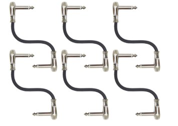 GLS Audio Pedal Board 6 Inch Patch Cable Cords - Flat Right Angled 1/4" TS To Flat Right Angled 1/4" TS Cables - Low Profile Pancake Style 6" Mono Pedalboard Cord - 6 PACK
