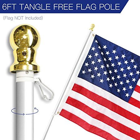 6 Feet No Tangle Spinning Flagpole, ANLEY Aluminum Spinning Wall Mount Flag Pole, Heavy Duty and Weather Resistant (Silver)