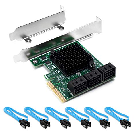 QNINE SATA Card PCI-e 6 Port with 6 SATA Cables, PCIe SATA Controller Expression Card with Low Profile Bracket, Boot as System Disk, Support 6 SATA 3.0 Devices