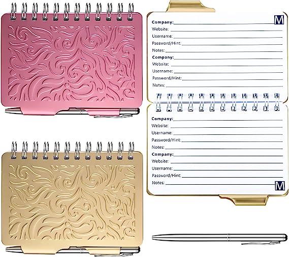 2 Pieces Portable Password Book Password Organizer Notebook Elegant Mandala Pattern Password Book Keeper with Pen, Spiral Bound Notebook for Password Information (Beige, Pink)