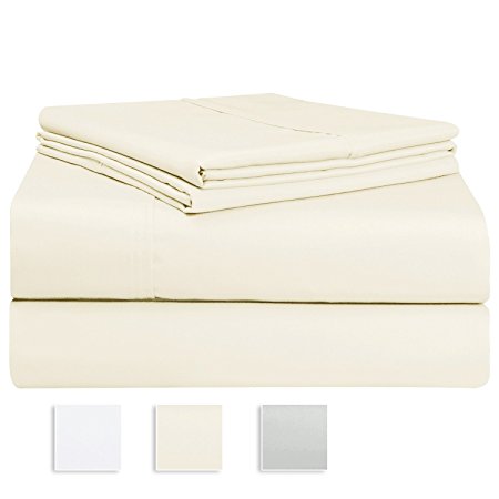 1000 Thread Count Sheet Set, 100% Long-staple Cotton Ivory King Sheets, Sateen Weave Bedsheets, Stylish 4-inch hem, Upto 17 inch Deep Pockets by Pizuna Linens (100% Cotton Sheet Set, Cream King)